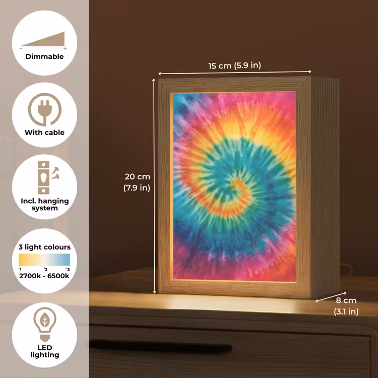 Regenboogkleuren - Tie dye - Light Box met kabel (Kinderlampje) klein -USP_EN