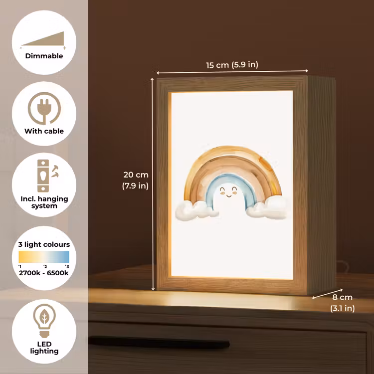 Regenboog - Pastel kleuren Light Box met kabel (Kinderlampje) klein -USP_EN