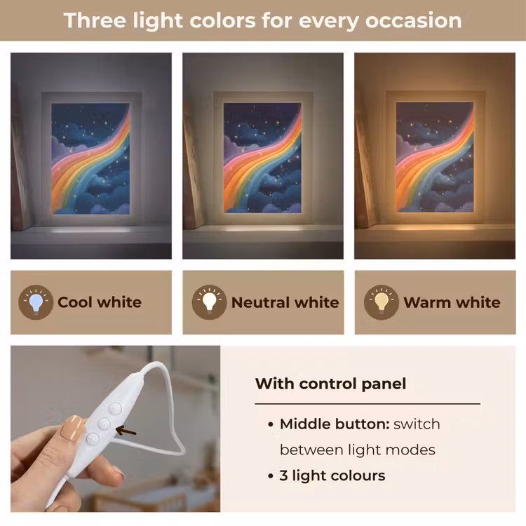 Regenboog - Sterrenhemel - Kleurrijk Light Box met kabel (Kinderlampje) klein -USP_lichtkleurEN