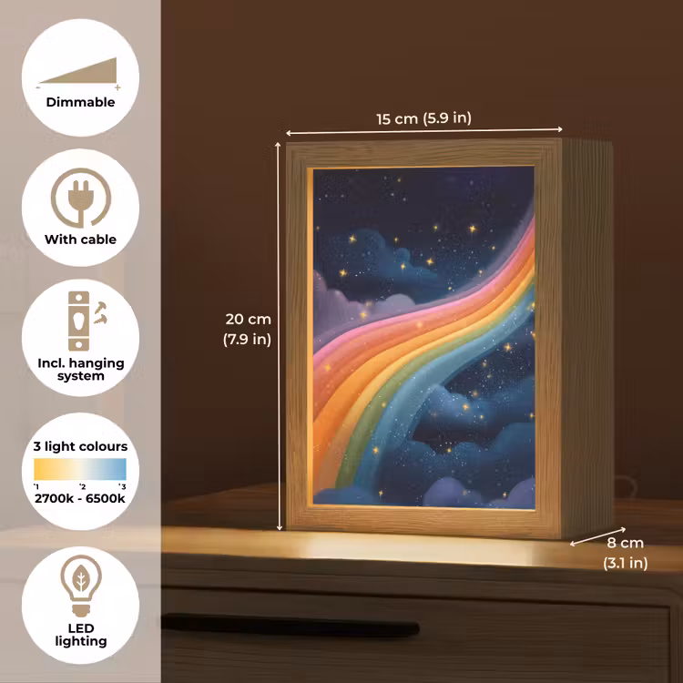 Regenboog - Sterrenhemel - Kleurrijk Light Box met kabel (Kinderlampje) klein -USP_EN