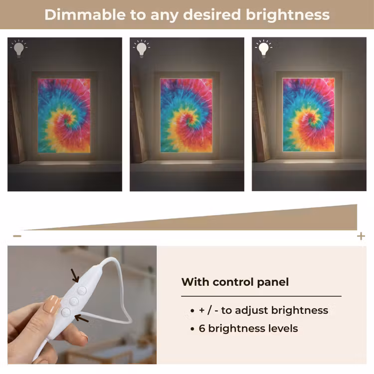Regenboog - Tie dye - Kleurrijk - Blauw Light Box met kabel (Kinderlampje) klein -USP_dimbaarEN