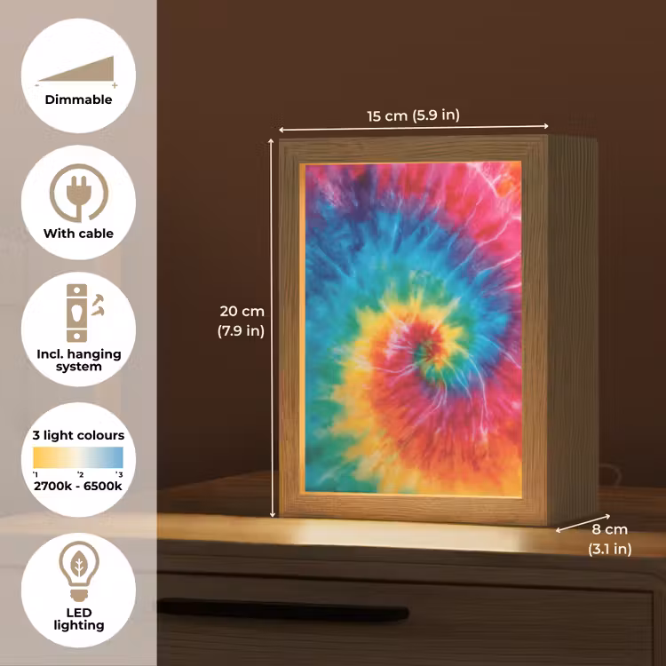 Regenboog - Tie dye - Kleurrijk - Blauw Light Box met kabel (Kinderlampje) klein -USP_EN