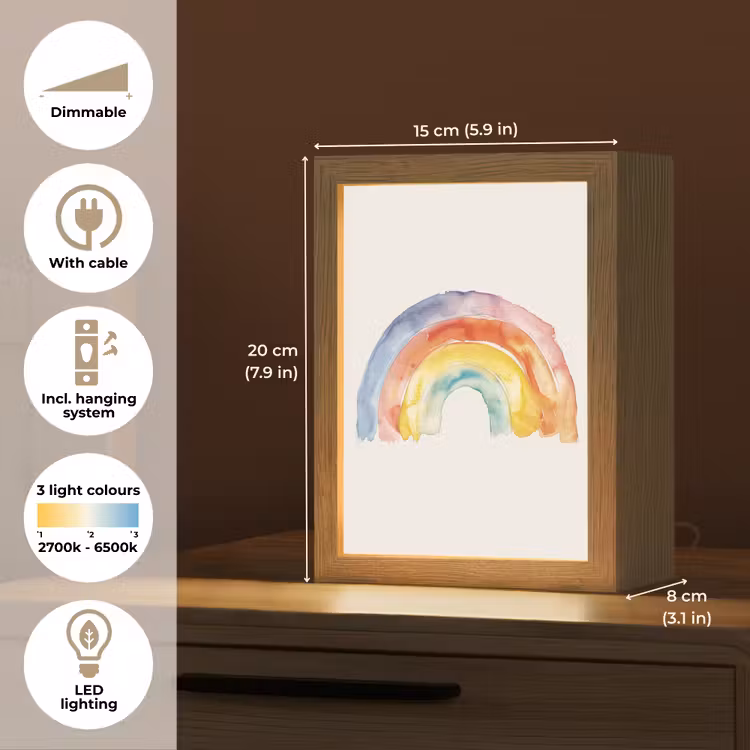 Regenboog - Watercolor - Kleurrijk Light Box met kabel (Kinderlampje) klein -USP_EN