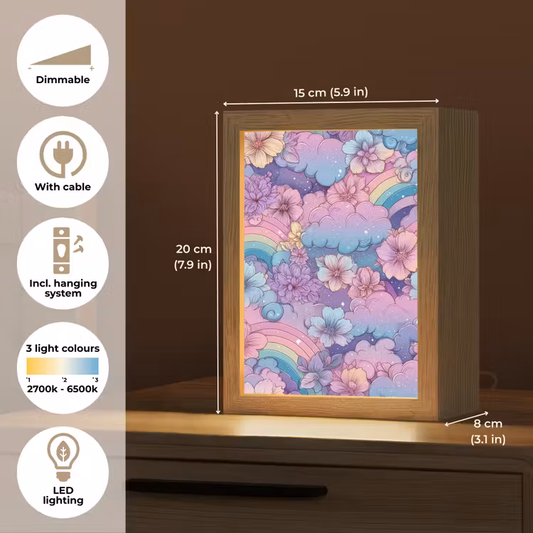 Regenbogen - Bloemen - Kleurrijk - Wolken Light Box met kabel (Kinderlampje) klein -USP_EN