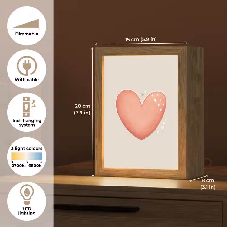 Rood - Hart - Beige Light Box met kabel (Kinderlampje) klein -USP_EN