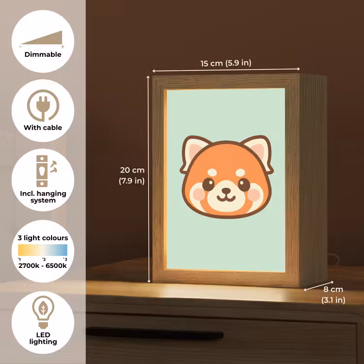 Rode panda - Groen - Cartoon Light Box met kabel (Kinderlampje) klein -USP_EN