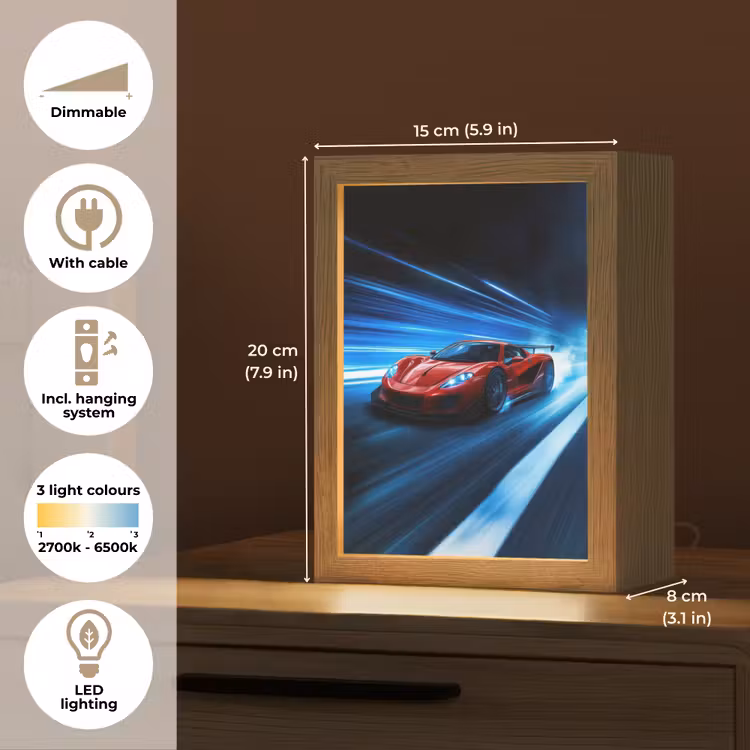 Rode raceauto - Blauw - Futuristisch Light Box met kabel (Kinderlampje) klein -USP_EN