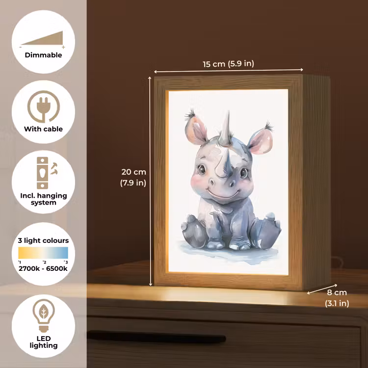 Neushoorn - Baby dier - Dieren Light Box met kabel (Kinderlampje) klein -USP_EN