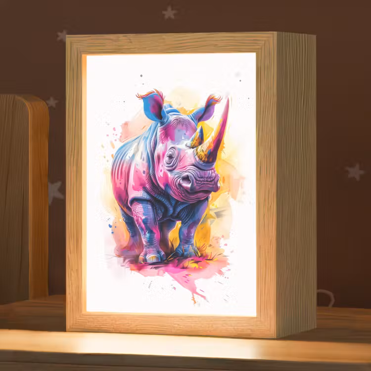 Neushoorn - Kleurrijk - Verf - Dieren Light Box met kabel klein -zzz_3d_website