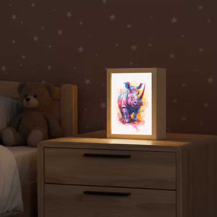 Neushoorn - Kleurrijk - Verf - Dieren Light Box met kabel klein -sfeer1_kind