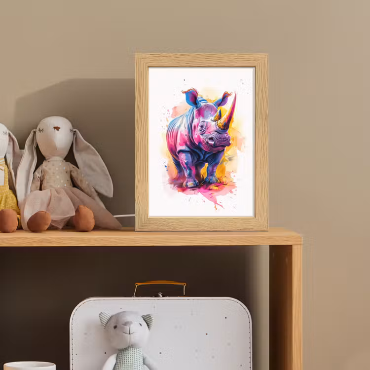 Neushoorn - Kleurrijk - Verf - Dieren Light Box met kabel klein -sfeer2_kind