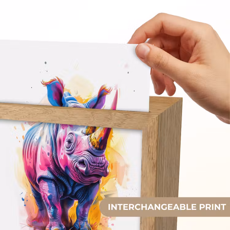 Neushoorn - Kleurrijk - Verf - Dieren Light Box met kabel (Kinderlampje) klein -USP_websiteprintEN