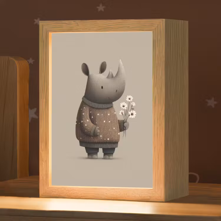 Neushoorn - Witte bloemen - Lief Light Box met kabel klein -zzz_3d_website