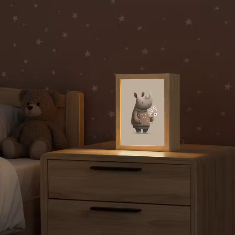Neushoorn - Witte bloemen - Lief Light Box met kabel klein -sfeer1_kind