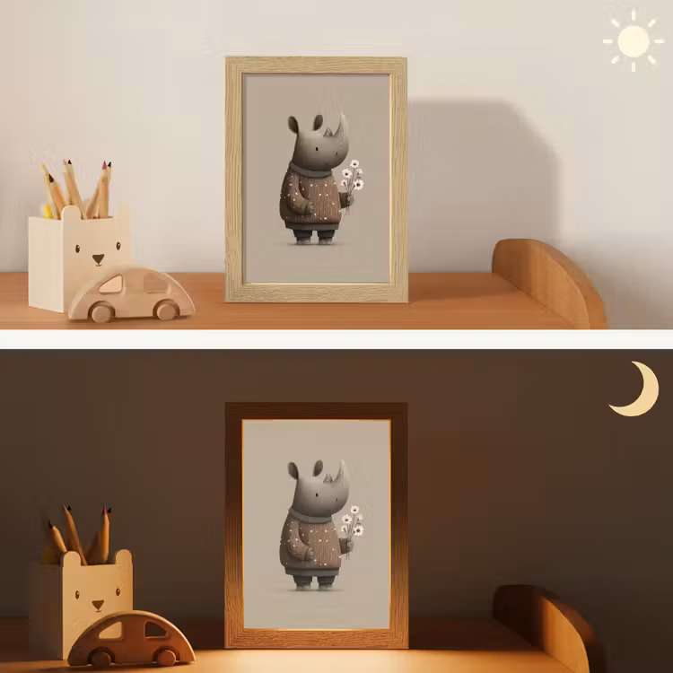 Neushoorn - Witte bloemen - Lief Light Box met kabel klein -sfeer3_kind