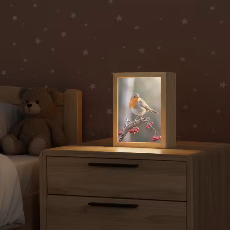 Roodborst - Tak - Bessen - Natuur Light Box met kabel (Kinderlampje) klein -sfeer1_kind