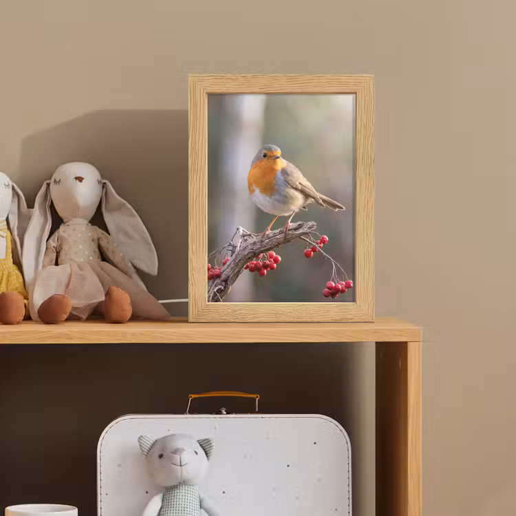 Roodborst - Tak - Bessen - Natuur Light Box met kabel (Kinderlampje) klein -sfeer2_kind