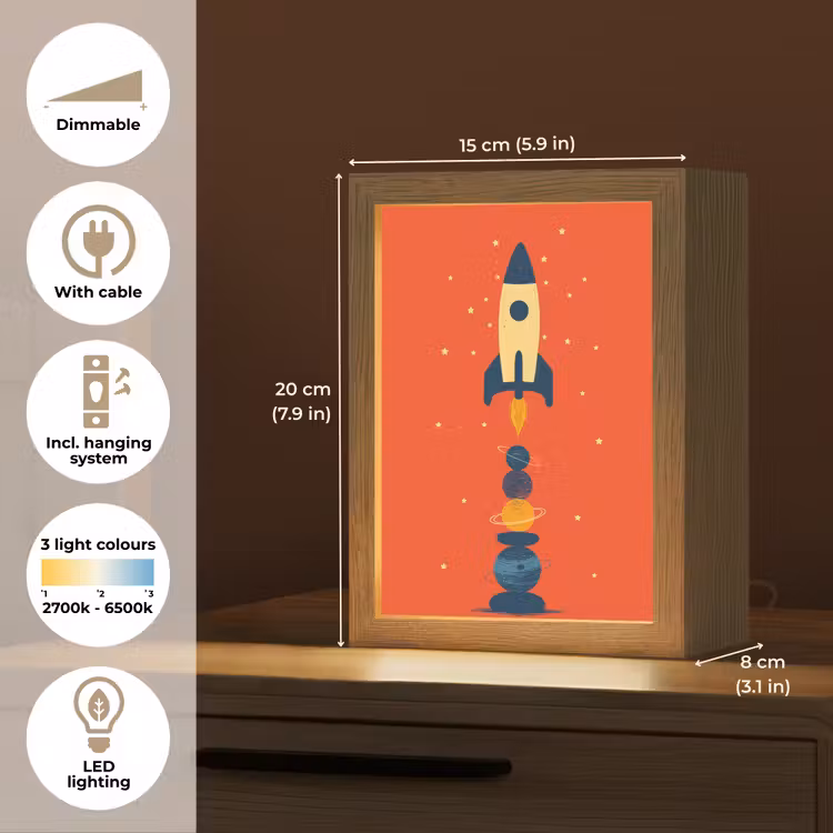 Raket - Planeten - Rood Light Box met kabel (Kinderlampje) klein -USP_EN