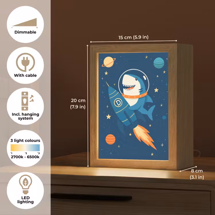 Raket - Haai - Ruimte Light Box met kabel (Kinderlampje) klein -USP_EN