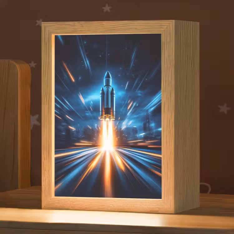 Raket - Ruimte - Blauw - Licht Light Box met kabel klein -zzz_3d_website