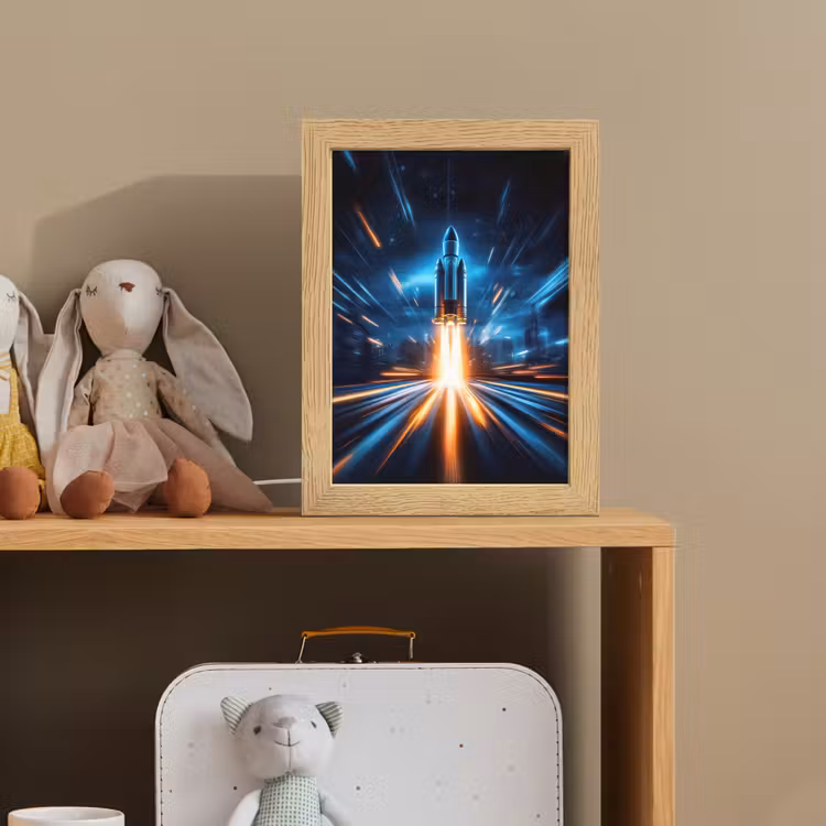 Raket - Ruimte - Blauw - Licht Light Box met kabel klein -sfeer2_kind