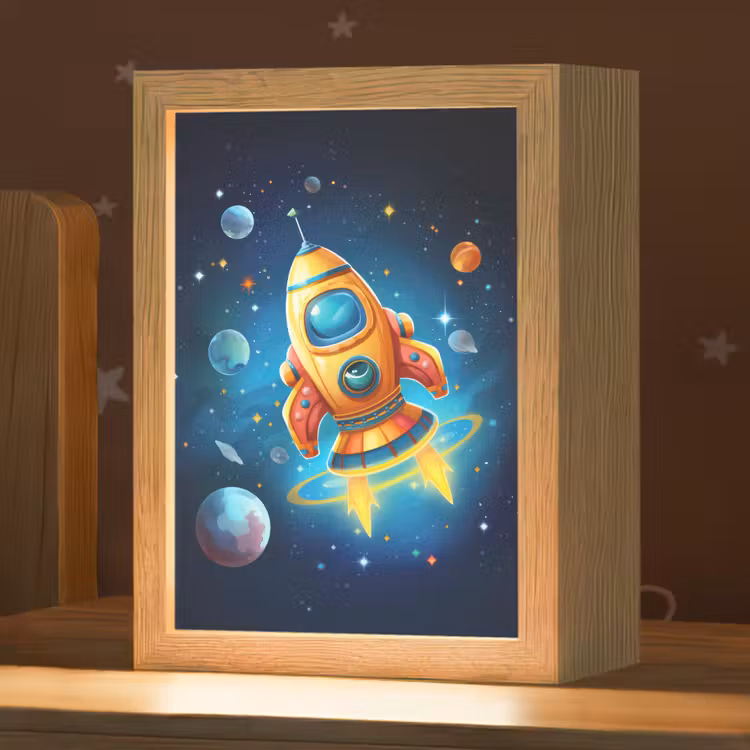 Raket - Ruimte - Planeten - Kinderen - Jongen Light Box met kabel klein -zzz_3d_website