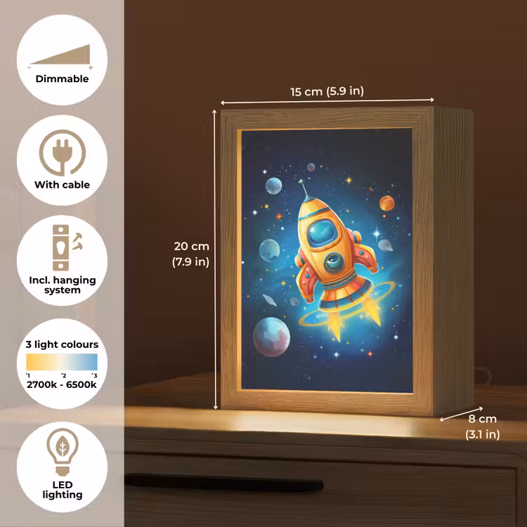 Raket - Ruimte - Planeten - Kinderen - Jongen Light Box met kabel (Kinderlampje) klein -USP_EN