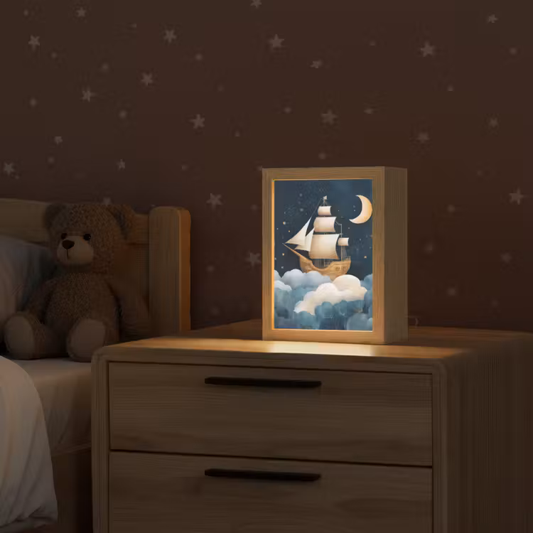 Zeilschip - Sterrenhemel - Wolken - Blauw Light Box met kabel klein -sfeer1_kind