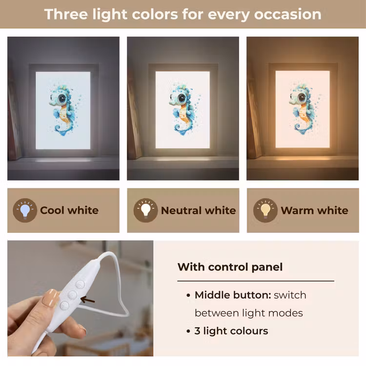 Zeepaardje - Spetters - Blauw Light Box met kabel (Kinderlampje) klein -USP_lichtkleurEN