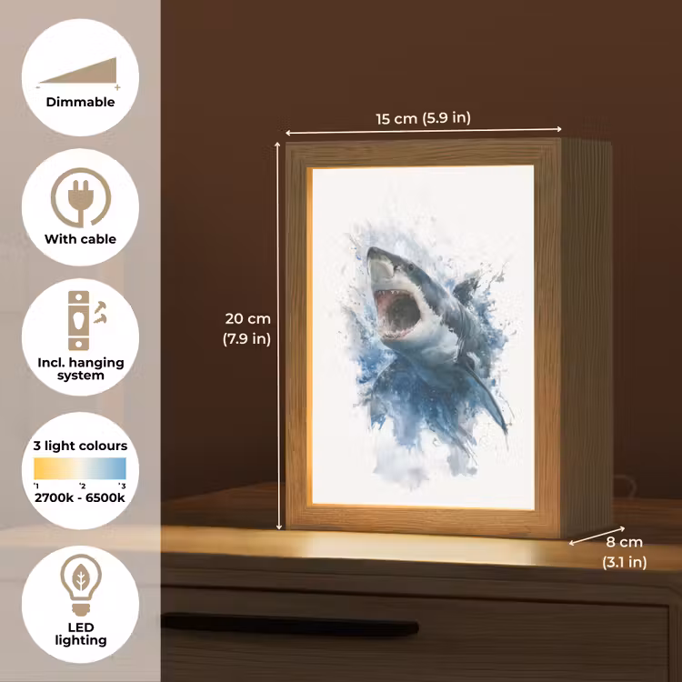 Haai - Blauw - Water Light Box met kabel (Kinderlampje) klein -USP_EN