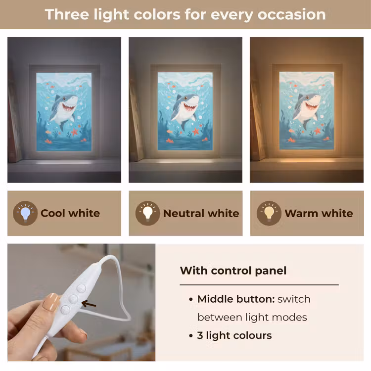 Haai - Vissen - Blauw - Onderwater Light Box met kabel (Kinderlampje) klein -USP_lichtkleurEN