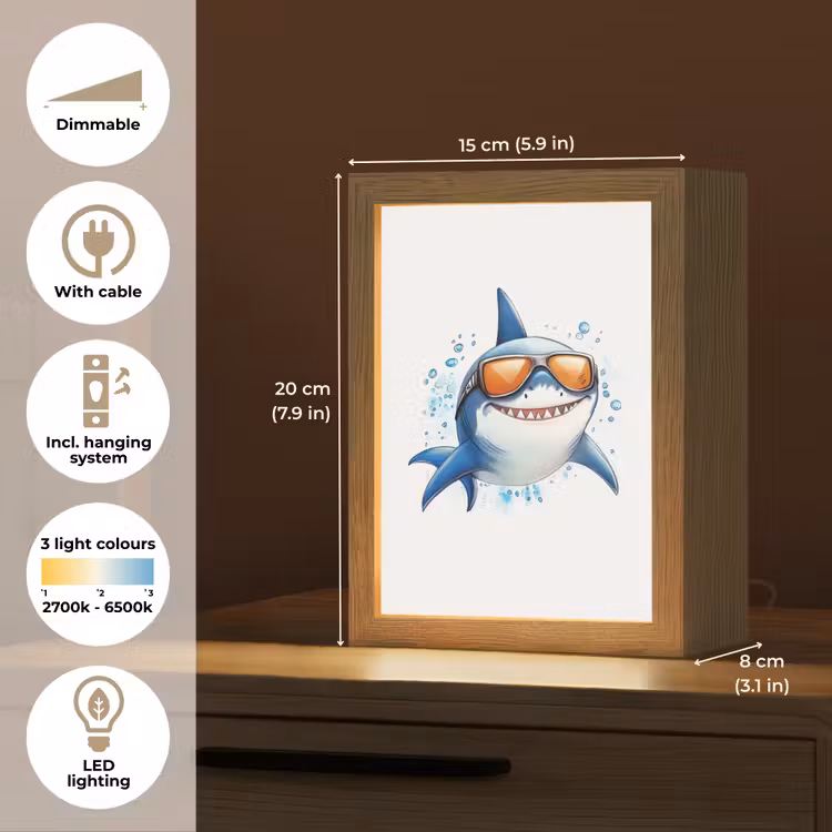 Haai - Zonnebril - Blauw - Water Light Box met kabel (Kinderlampje) klein -USP_EN