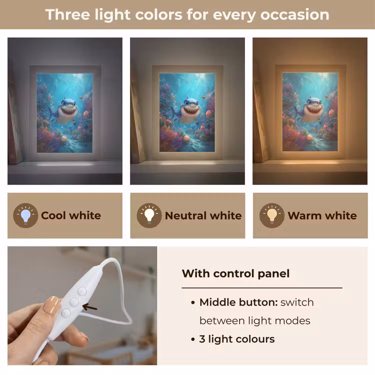 Haai - Onderwaterwereld - Oceaan Light Box met kabel (Kinderlampje) klein -USP_lichtkleurEN