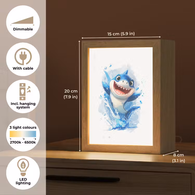 Haai - Water - Blauw Light Box met kabel (Kinderlampje) klein -USP_EN