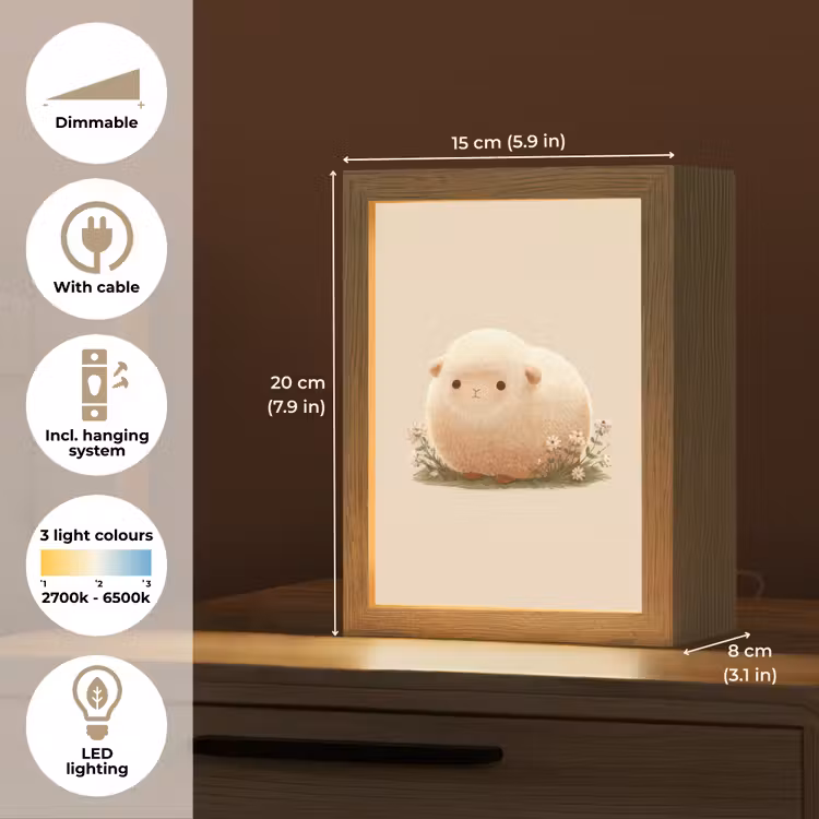 Schaap - Beige - Bloemen Light Box met kabel (Kinderlampje) klein -USP_EN