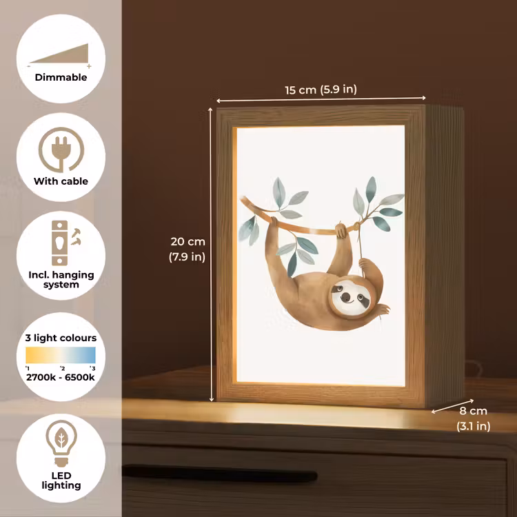 Luiaard - Dier - Jungle dieren Light Box met kabel (Kinderlampje) klein -USP_EN