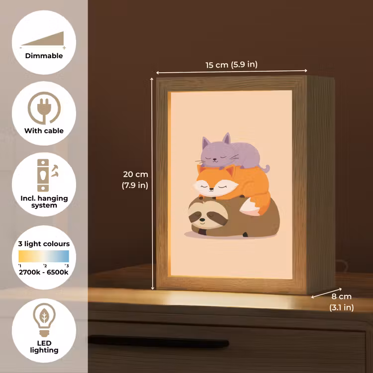 Luiaard - Vos - Kat - Slaperig Light Box met kabel (Kinderlampje) klein -USP_EN