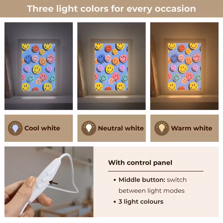 Smileys - Kleurrijk Light Box met kabel (Kinderlampje) klein -USP_lichtkleurEN