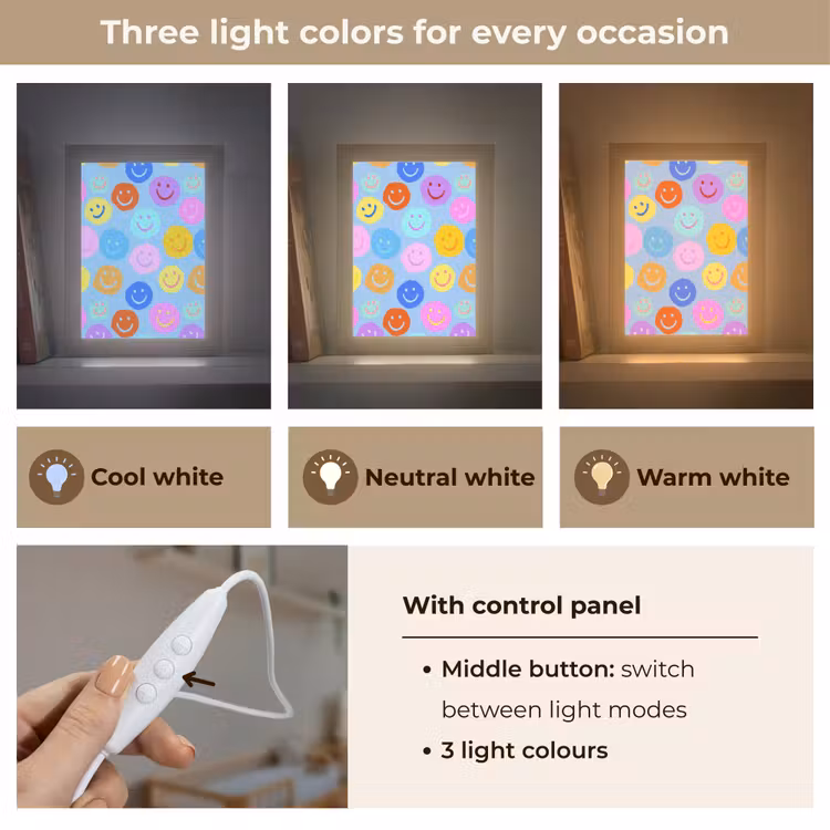 Smileys - Kleurrijk - Grappig Light Box met kabel (Kinderlampje) klein -USP_lichtkleurEN
