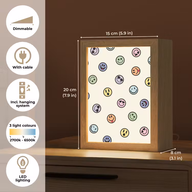 Smileys - Kleurrijk - Grappig Light Box met kabel (Kinderlampje) klein -USP_EN