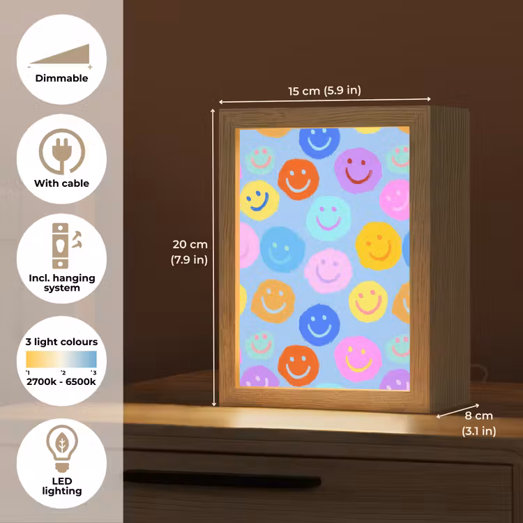Smileys - Kleurrijk - Grappig Light Box met kabel (Kinderlampje) klein -USP_EN