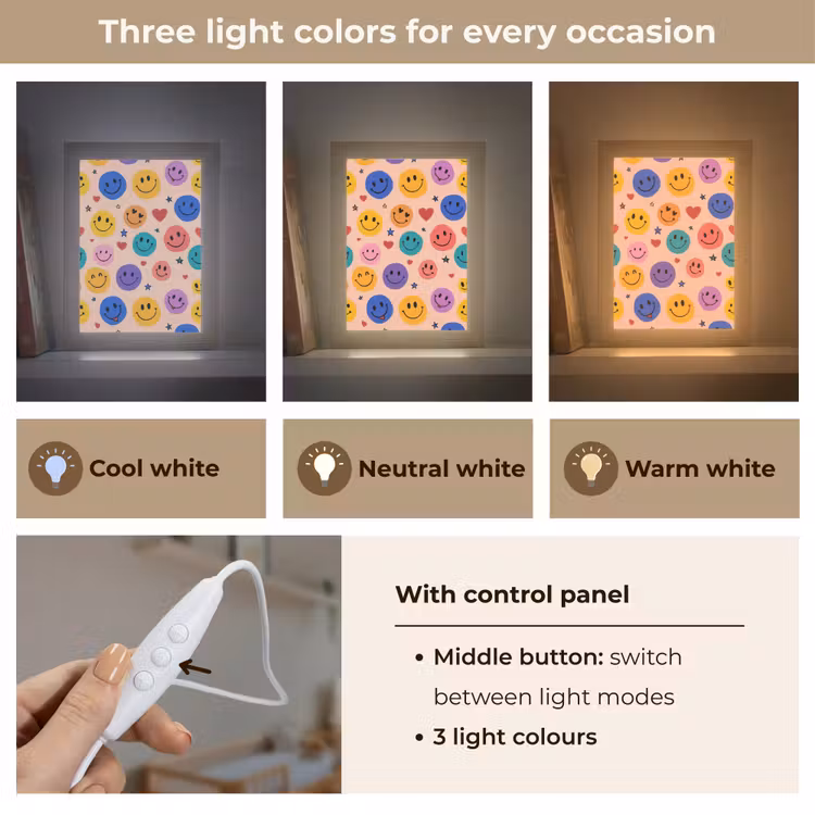 Smileys - Kleurrijk - Hartjes Light Box met kabel (Kinderlampje) klein -USP_lichtkleurEN
