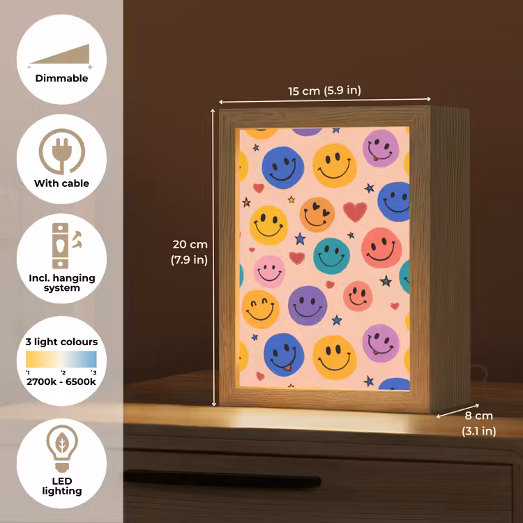 Smileys - Kleurrijk - Hartjes Light Box met kabel (Kinderlampje) klein -USP_EN