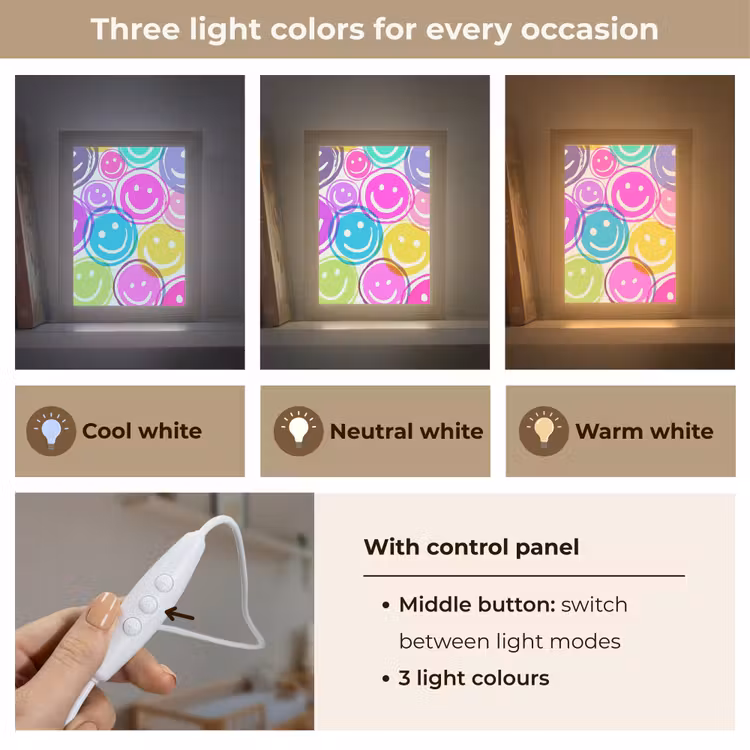 Smileys - Kleurrijk - Neon Light Box met kabel (Kinderlampje) klein -USP_lichtkleurEN