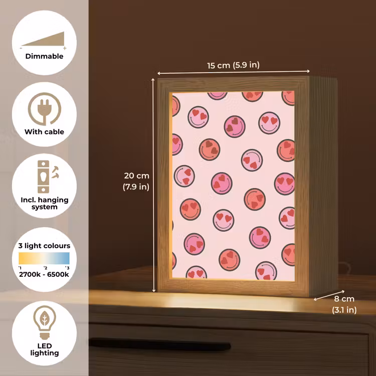 Smileys - Hartjes - Roze Light Box met kabel (Kinderlampje) klein -USP_EN
