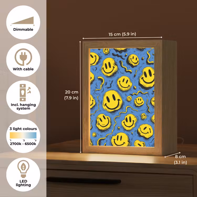Smileys - Geel - Blauw Light Box met kabel (Kinderlampje) klein -USP_EN