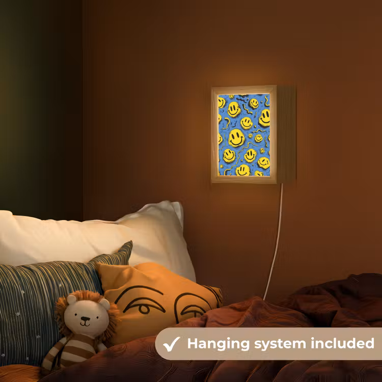 Smileys - Geel - Blauw Light Box met kabel (Kinderlampje) klein -sfeer5_kind_EN