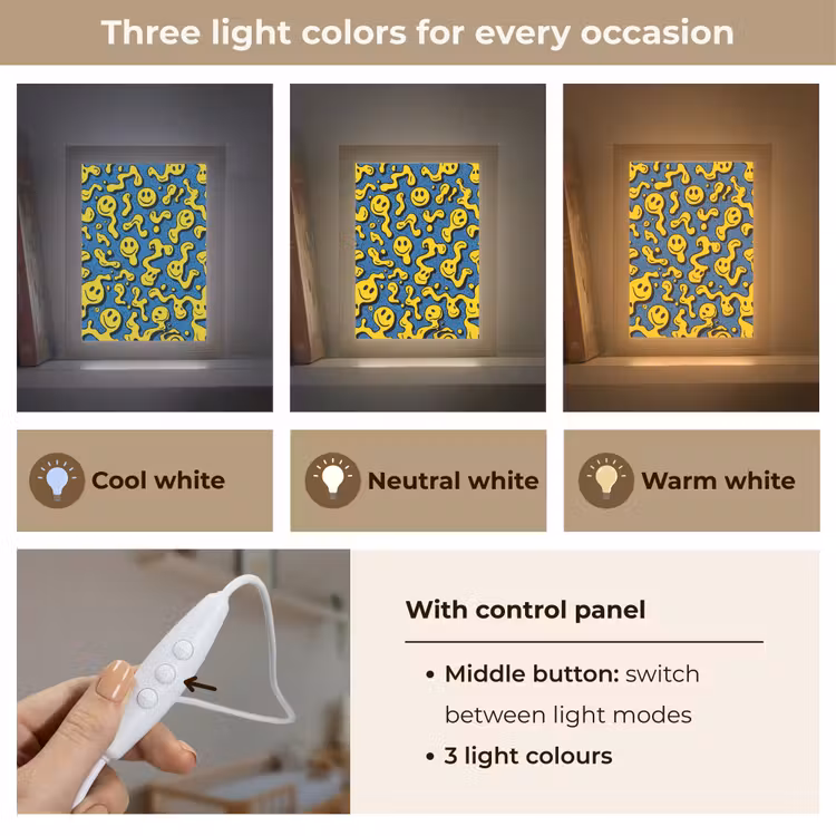 Smileys - Geel - Blauw Light Box met kabel (Kinderlampje) klein -USP_lichtkleurEN