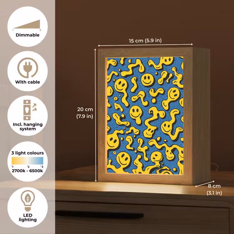 Smileys - Geel - Blauw Light Box met kabel (Kinderlampje) klein -USP_EN