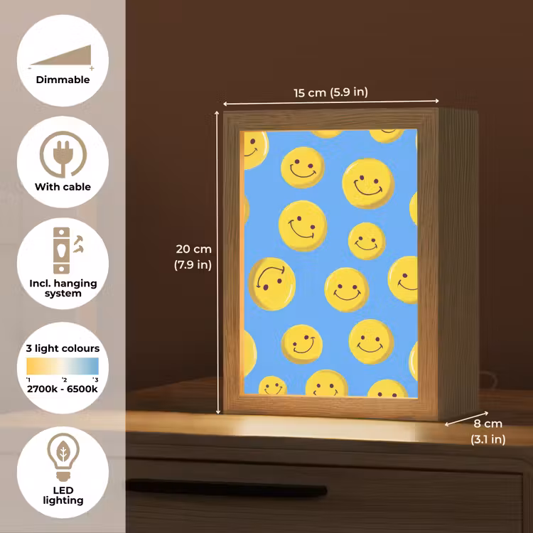 Smileys - Geel - Blauw Light Box met kabel (Kinderlampje) klein -USP_EN